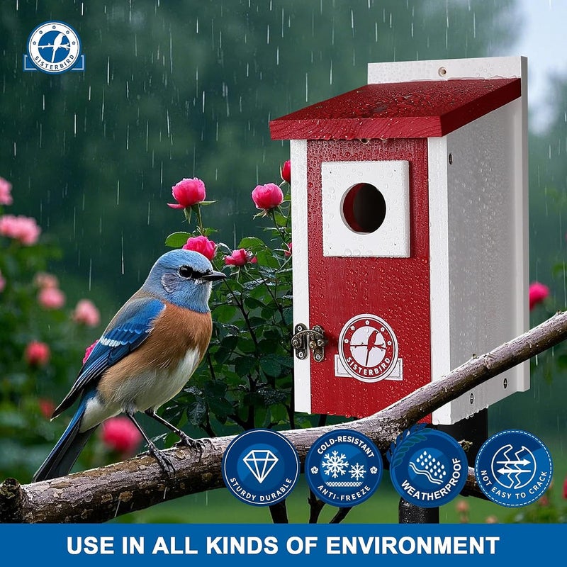 SISTERBIRD Bird Houses for Outside, Claret-Red Bird House, Bluebird Houses for Outside, Garden Decoration Birdhouses for Outdoors, Bluebird Finch Swallow Wren Chickadee - Image 5
